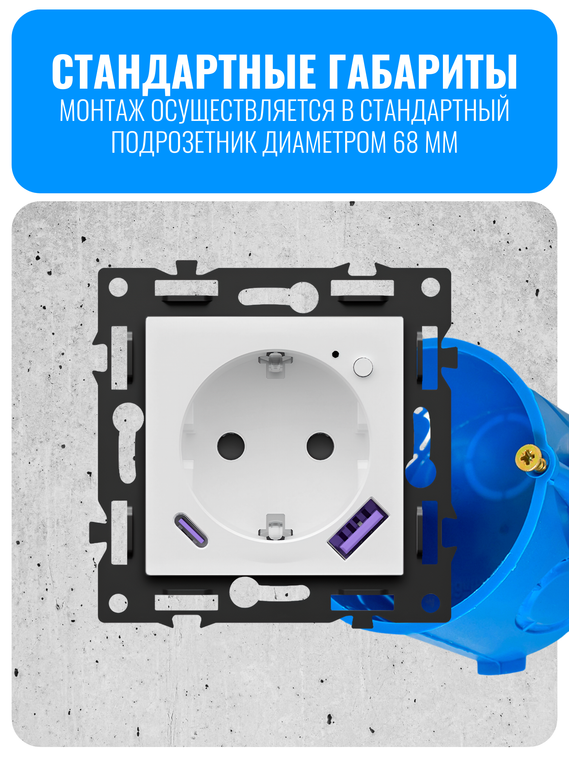 Умная Wi-Fi розетка с зарядным устройством USB и Type-C Smart Aura серия Fusion без рамки