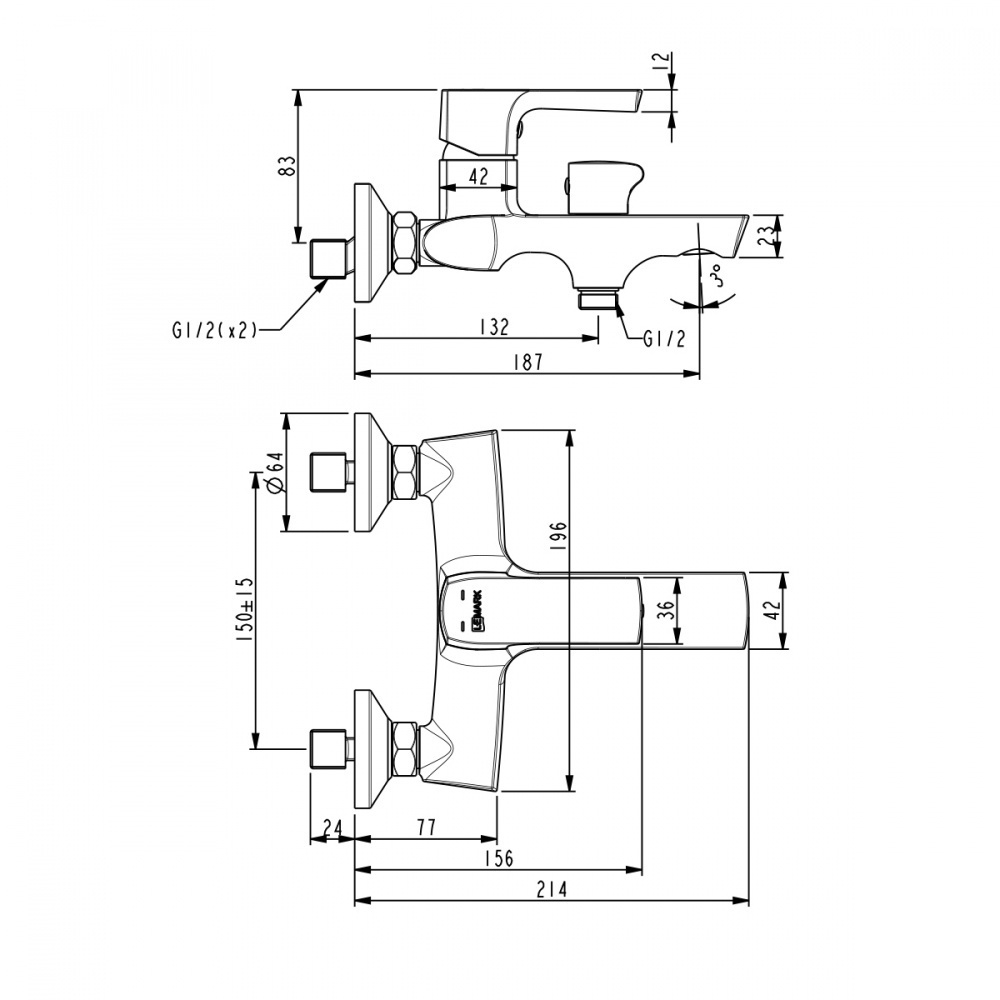 Смеситель для ванны с коротким изливом Lemark URSUS - LM7214BL