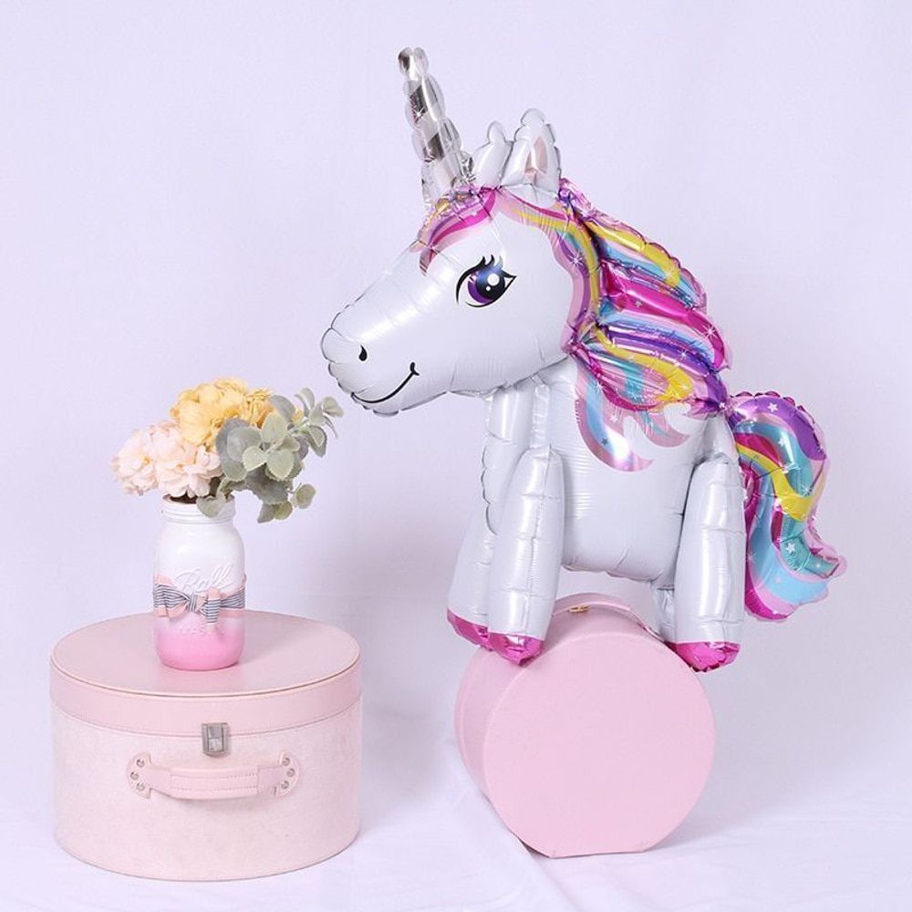 Шар 3D (23''/58 см) Фигура, Единорог, Звездная радуга, Белый, 1 шт.