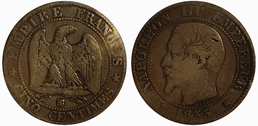 Франция 5 сантимов, 1855 Наполеон III G