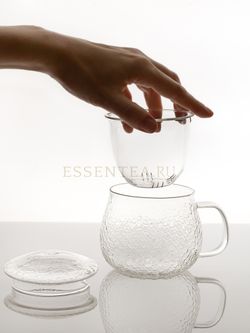 Чашка стеклянная с ручкой и крышкой 400 мл