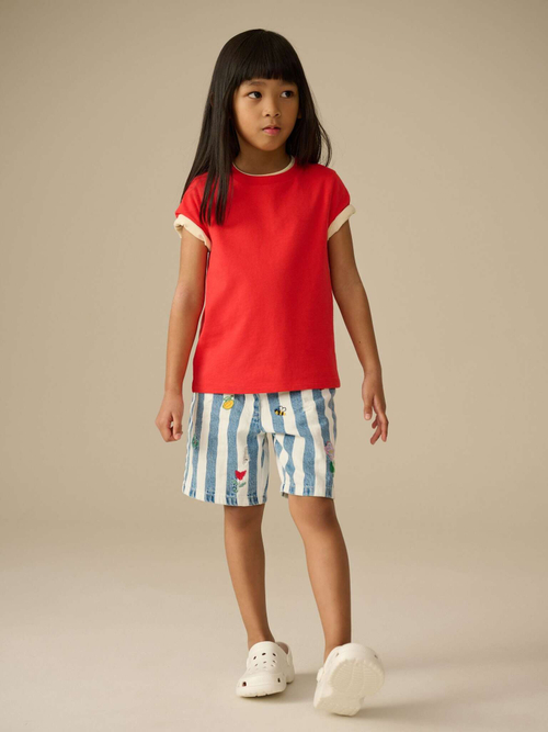 Шорты джинсовые с вышивкой для девочки Next E35-578, Синий, Белый