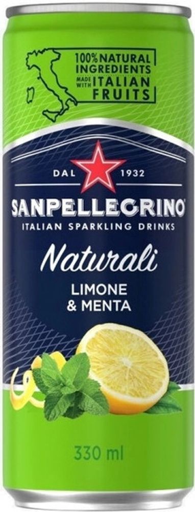 Газированный напиток Сан Пеллегрино Лимон и Мята / San Pellegrino Limone &amp; Menta 0.33 - банка
