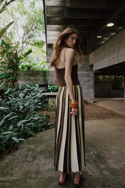 ZARA ПЛАТЬЕ ИЗ ТКАНИ В ПОЛОСКУ, ЭКРЮ/КОРИЧНЕВЫЙ