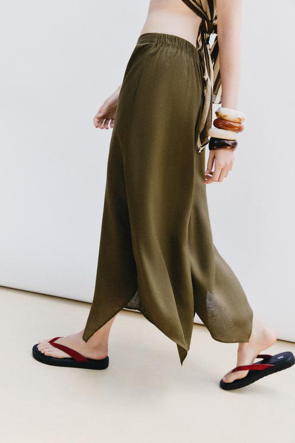 ZARA АСИММЕТРИЧНЫЕ БРЮКИ-КЮЛОТЫ, ХАКИ