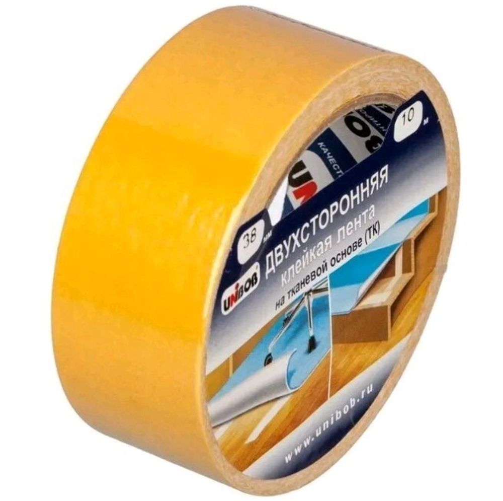 Лента клейкая  2-х сторонняя  38*10м  ткань     Инд. уп. Unibob / 38568