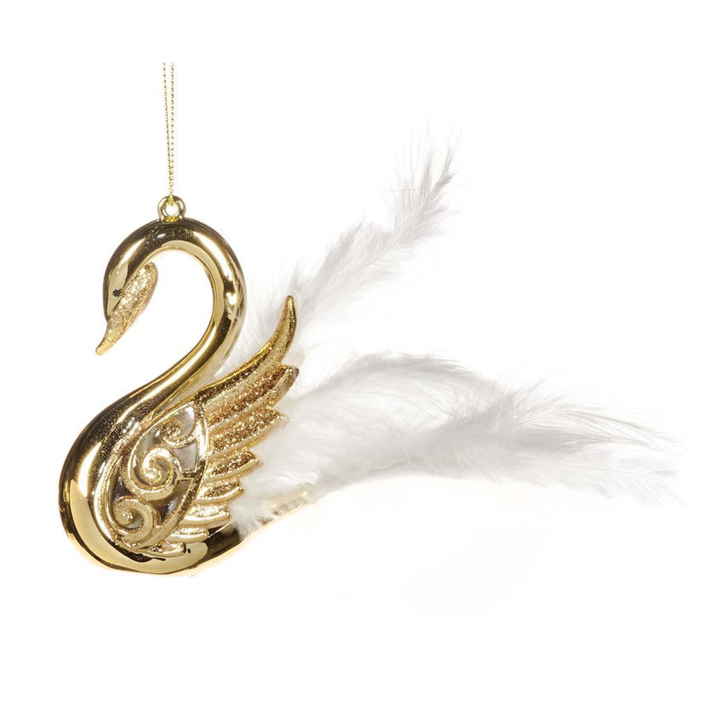 Лебедь с перьями золотой 10см Goodwill Open Swirl Swan
