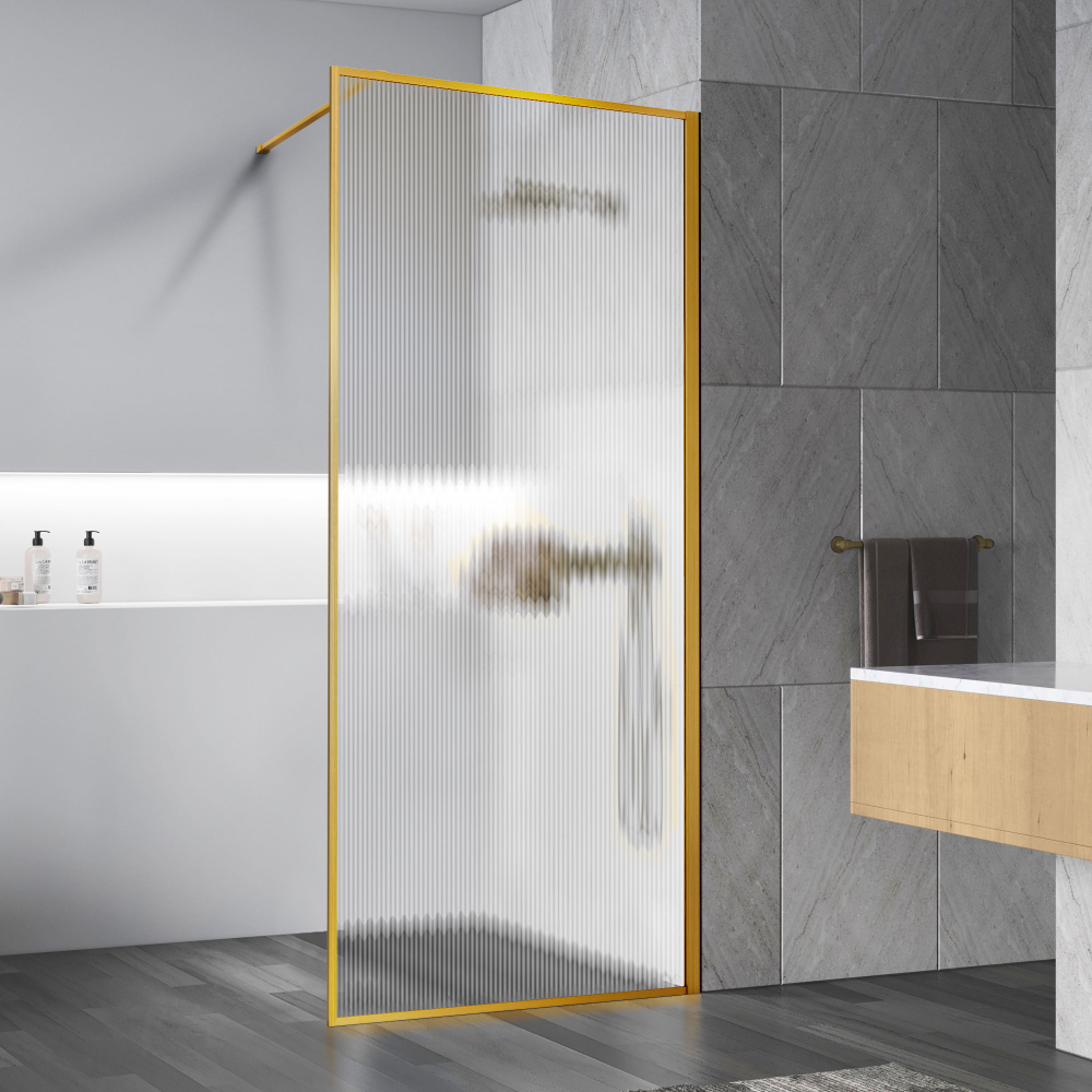 Душевая перегородка Волк-Ин (Walk-In) VSW-1HP100FLBG, 1000*2000, брашированное золото, стекло рифленое