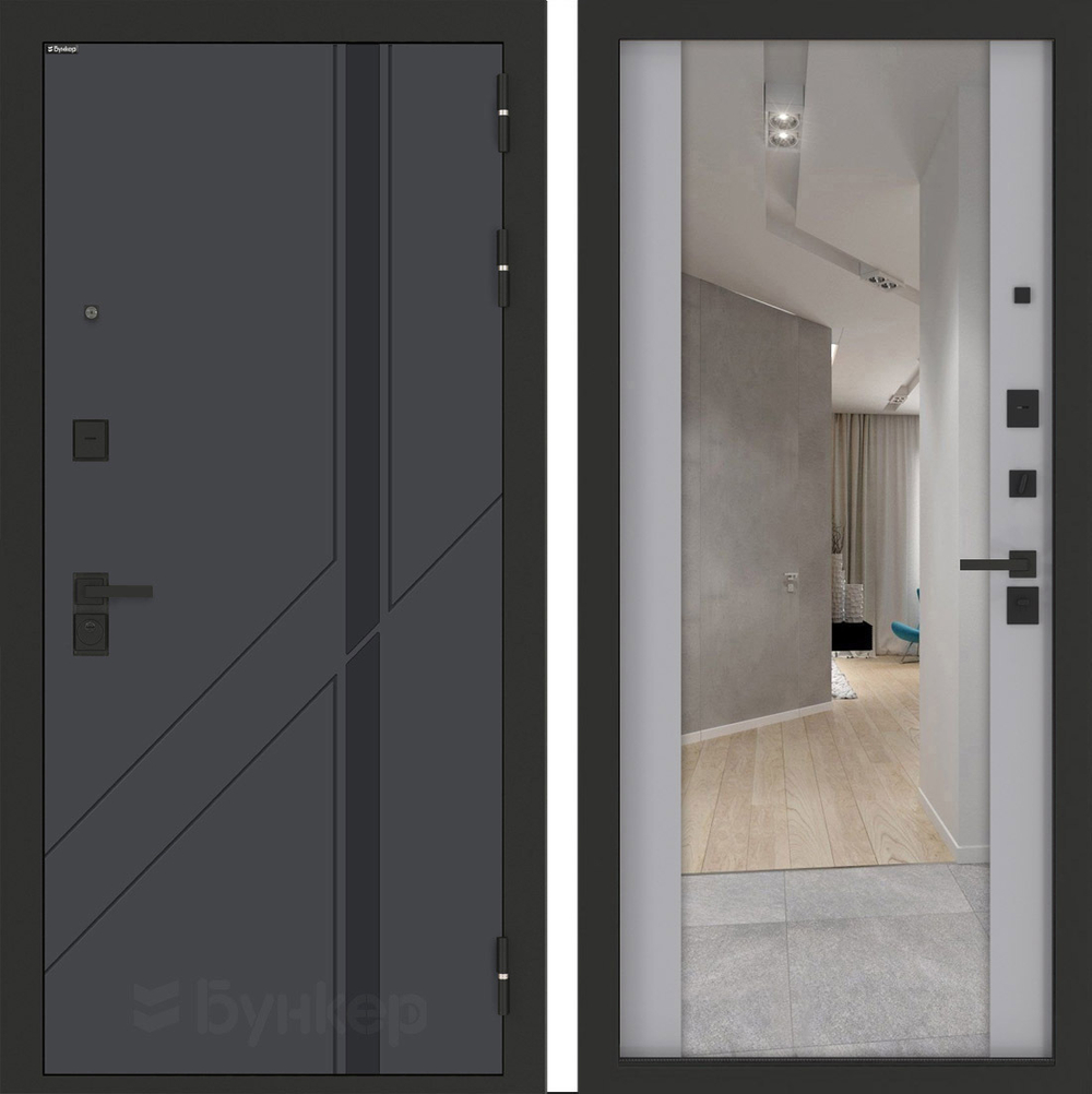 Входная дверь Бункер BN-12 - Зеркало максимум Грей софт