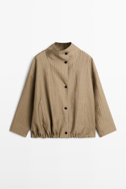 Massimo Dutti Бомбер из льняной смеси в полоску, пастельно-зеленый
