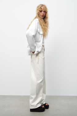 ZARA ДЖИНСЫ-БАНАНЫ TRF С ВЫСОКОЙ ПОСАДКОЙ, ЖЕЛТОВАТО-БЕЛЫЙ