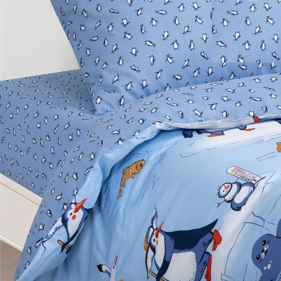 Полуторный комплект детского постельного белья Пингвиния бязь