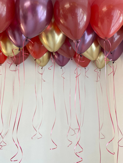 Воздушные шары красные, бордовые и золото под потолок, 25 шт №3436