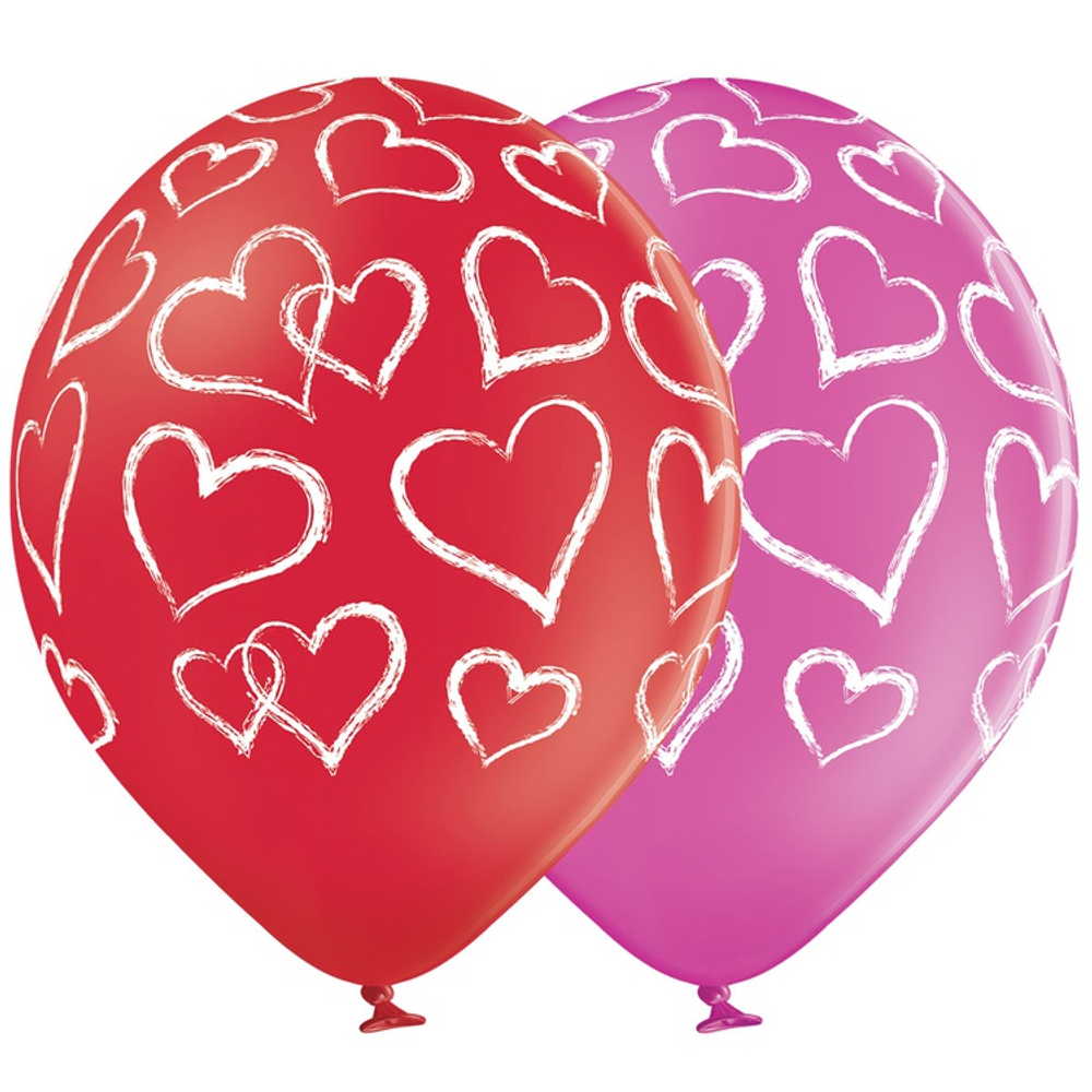 Шар латексный 35см Сердца (Красный, Розовый)