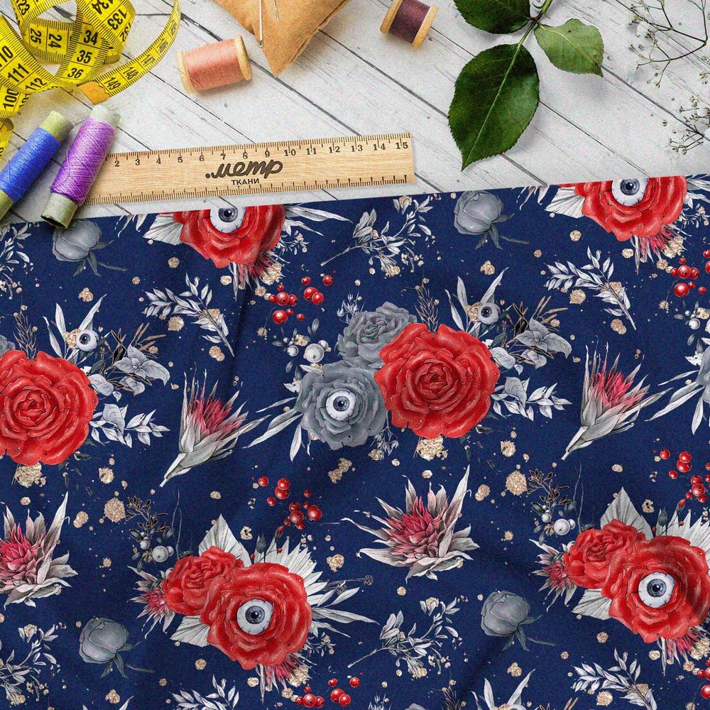 Ткань шифон следящие за тобой реалистичные розы