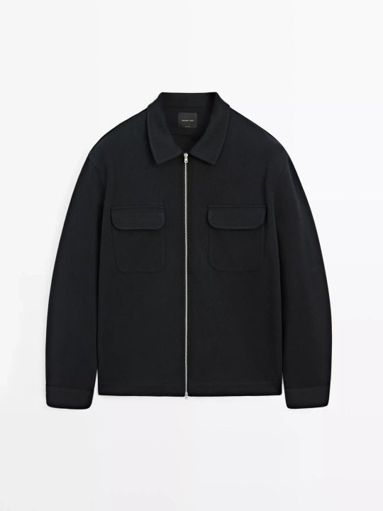 Massimo Dutti Куртка из смесового хлопка с карманами, темно-синий