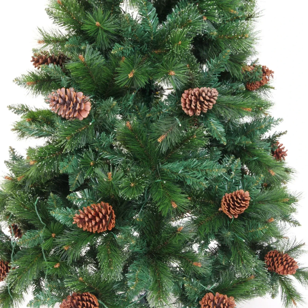 Елка светодиодная «Лесная метель» 150 см, ПВХ+леска (шишки и напыление), 407 веток, 140 ламп LED, Теплый белый