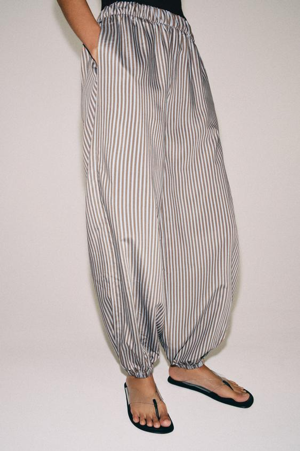 ZARA БРЮКИ-БАГГИ В ПОЛОСКУ — ZW COLLECTION, КОРИЧНЕВЫЙ/СИНИЙ