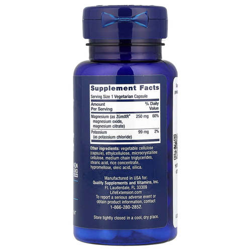 Life Extension, калий с магнием пролонгированного действия, 60 вегетарианских капсул