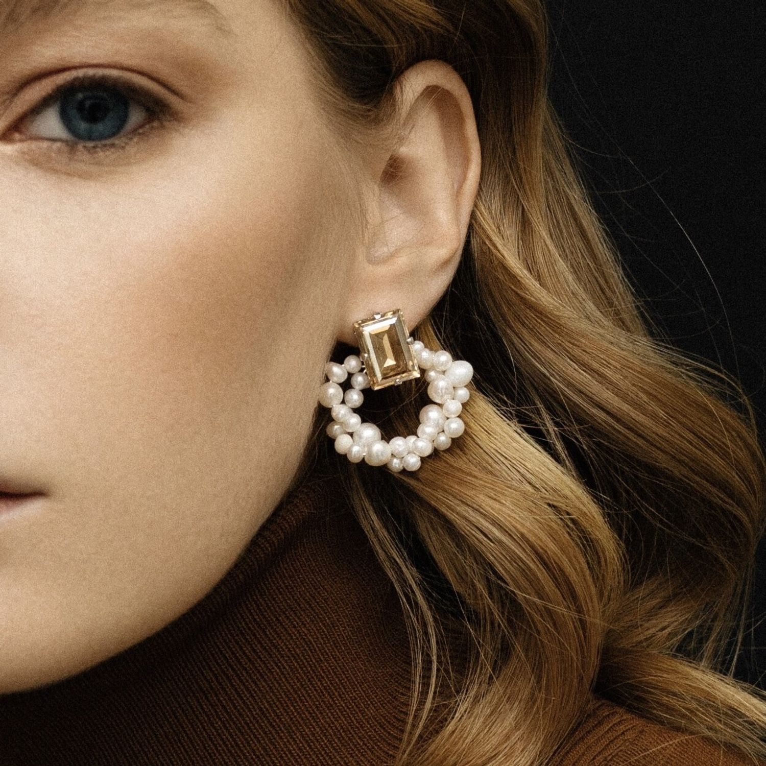 Серьги Step Cut Pearl Earrings