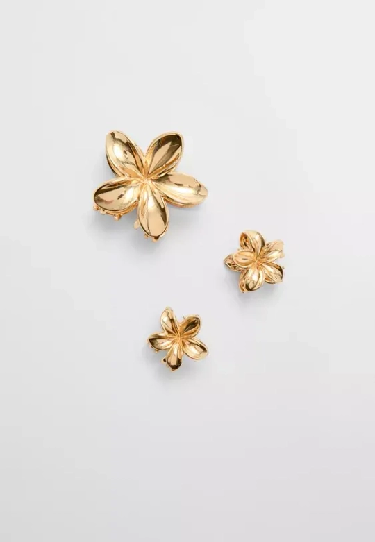 STRADIVARIUS Набор из 3 мини-заколок для волос в виде цветов, золотой