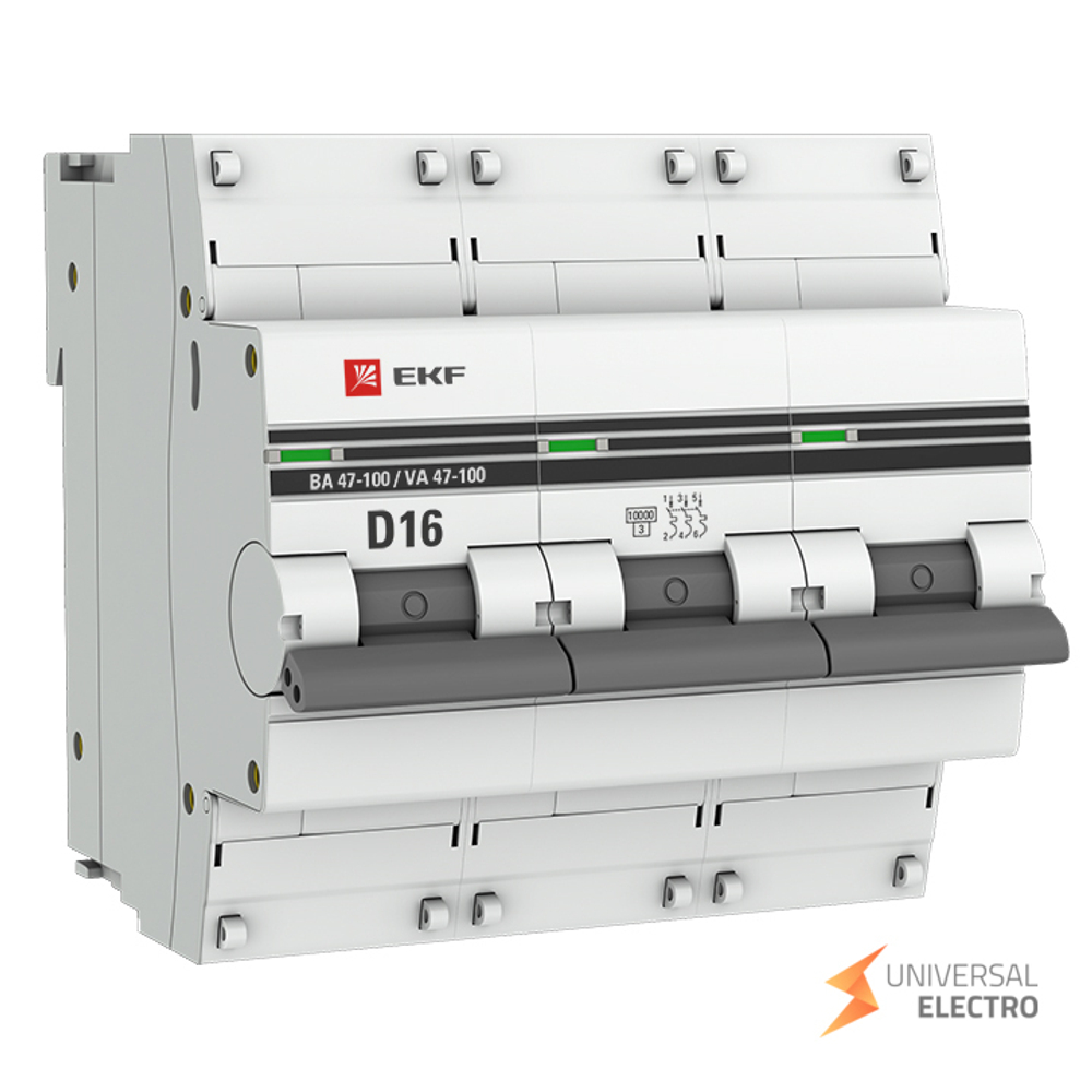 Автоматический выключатель 3P 16А (D) 10kA ВА 47-100 EKF PROxima