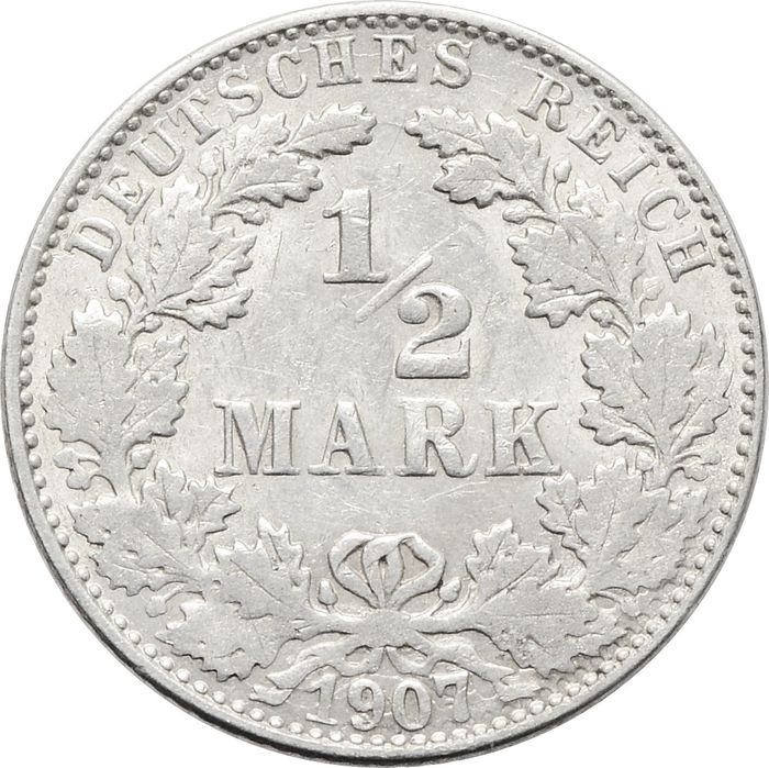 1/2 марки 1907 Германская империя "J"