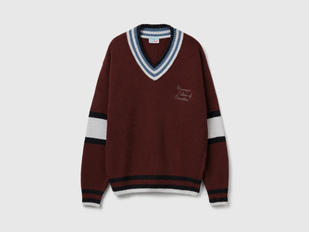 Benetton Шерстяной свитер с V-образным вырезом Stranger Things, бордо