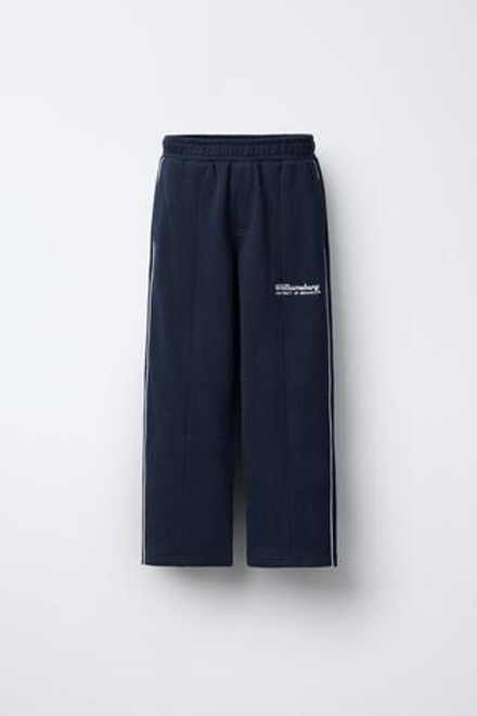 ZARA БРЮКИ ПРЯМОГО КРОЯ ИЗ МЯГКОЙ ТКАНИ С НАДПИСЬЮ, МОРСКОЙ СИНИЙ
