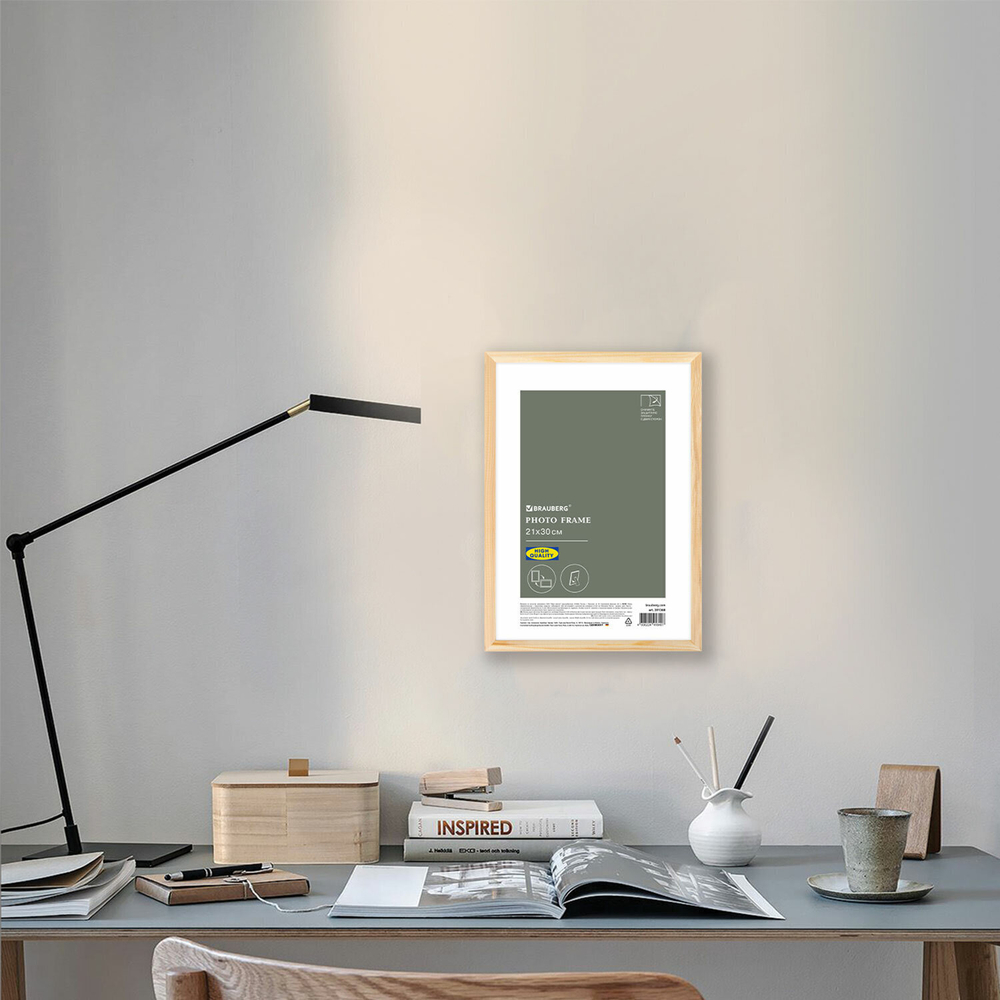 Рамка 21х30 см небьющаяся аналог IKEA багет 12 мм дерево BRAUBERG "Woodray" цвет натуральный (5 штук в упаковке)