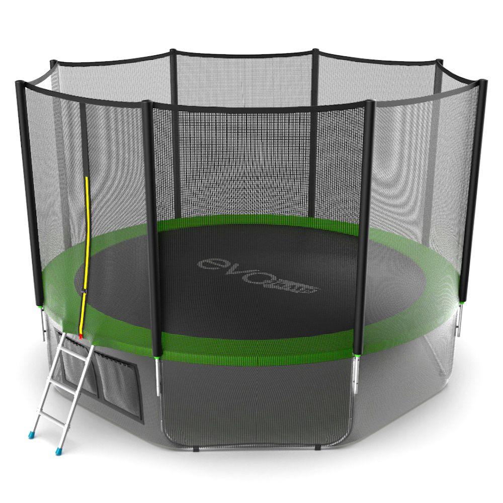 EVO JUMP External 12ft (Green) + Lower net. Батут с внешней сеткой и лестницей, диаметр 12ft (зеленый) + нижняя сеть