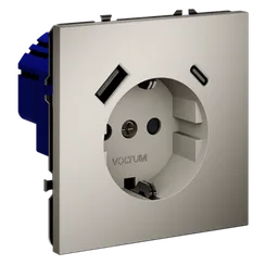 Розетка встраиваемая VOLTUM S70 с заземлением и защитными шторками, 16А, с USB, A+С, (кашемир)