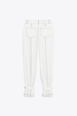 ZARA БРЮКИ С КОНТРАСТНОЙ СТРОЧКОЙ, ЖЕЛТОВАТО-БЕЛЫЙ