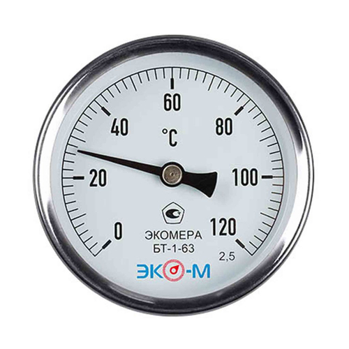 Термометр 63х1/2'' 120С БТ-1-63 шток 60мм (осевое подкл.,корпус алюминий) ЭКОМЕРА