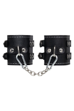 Черные кожаные наручники с двумя ремнями и красной подкладкой (Цвет: черный с красным)
