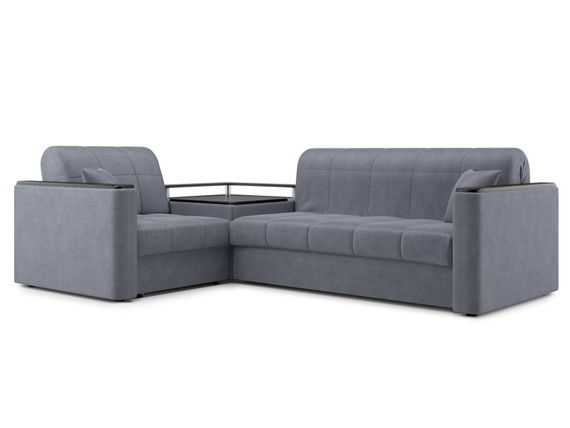 Диван угловой с Баром Неаполь 1,4 - Velutto 32 серый/ коричневая накладка