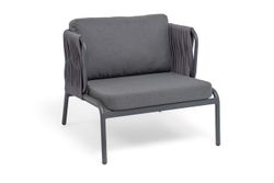 "Ронда" кресло плетеное из роупа, каркас алюминий темно-серый (RAL7024) муар, роуп серый 40 мм tex, ткань темно-серая 027