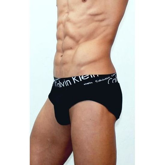 Мужские трусы брифы черные с черной косой резинкой Calvin Klein Black Waistband Italics модал