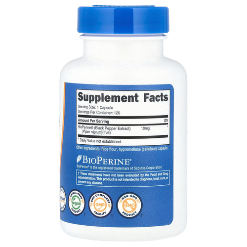 Nutricost, Bioperine®, 10 мг, 120 капсул
