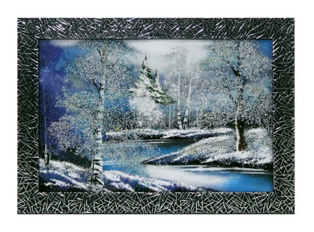 Картина№3 " Зима" рисованная камнем в пластиковом багете 34.5-24.5см