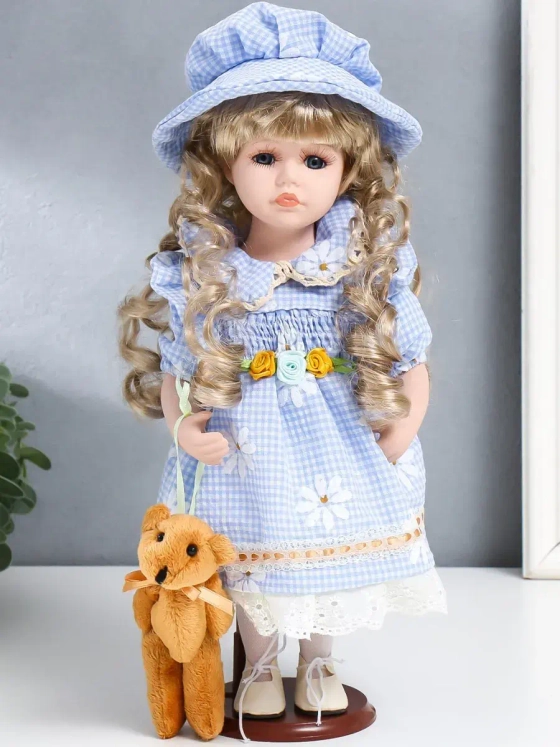 Кукла керамическая фарфоровая Маша в платье 30 см