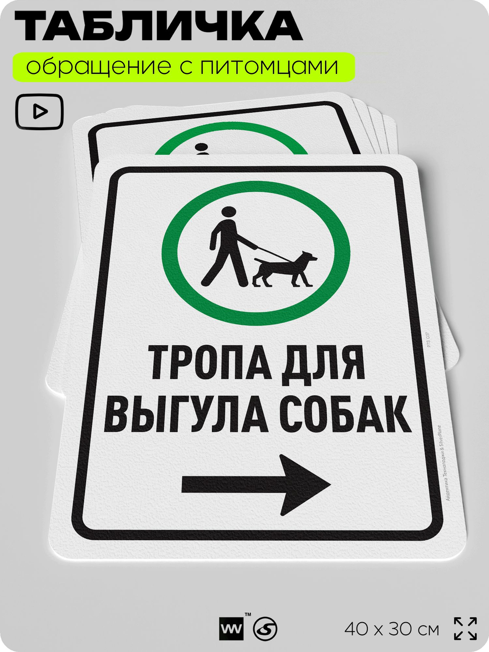 Табличка "Тропа для выгула собак" на дверь и забор, для двора, дома, подъезда, 40х30 см, Silver Plane x Айдентика Технолоджи