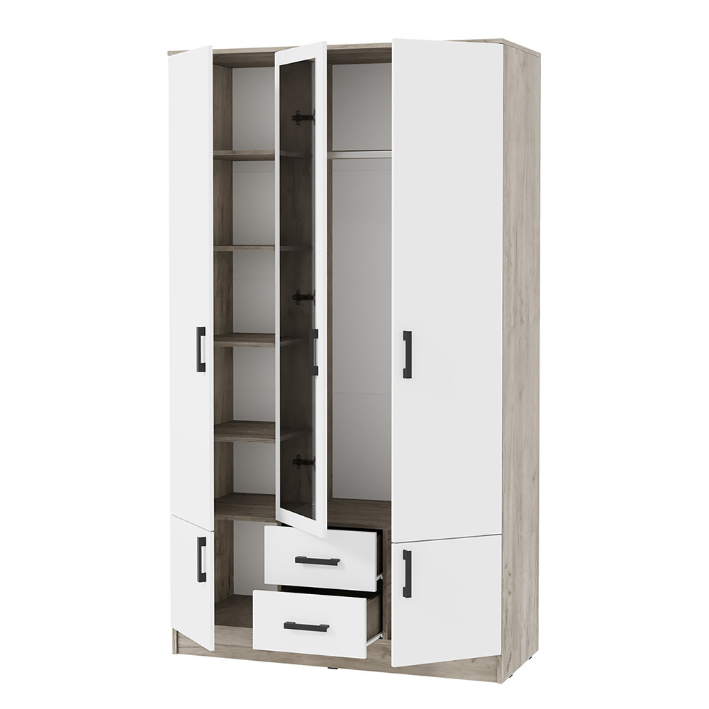 Шкаф трехстворчатый Ронда ШК-3, Дуб крафт серый, Белый