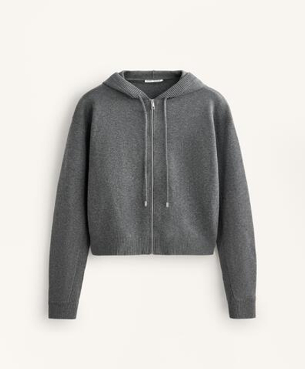 Oysho Вязаная куртка с капюшоном, темно-серый меланж