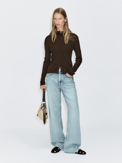 Massimo Dutti Кардиган из смесовой шерсти в рубчик, коричневый