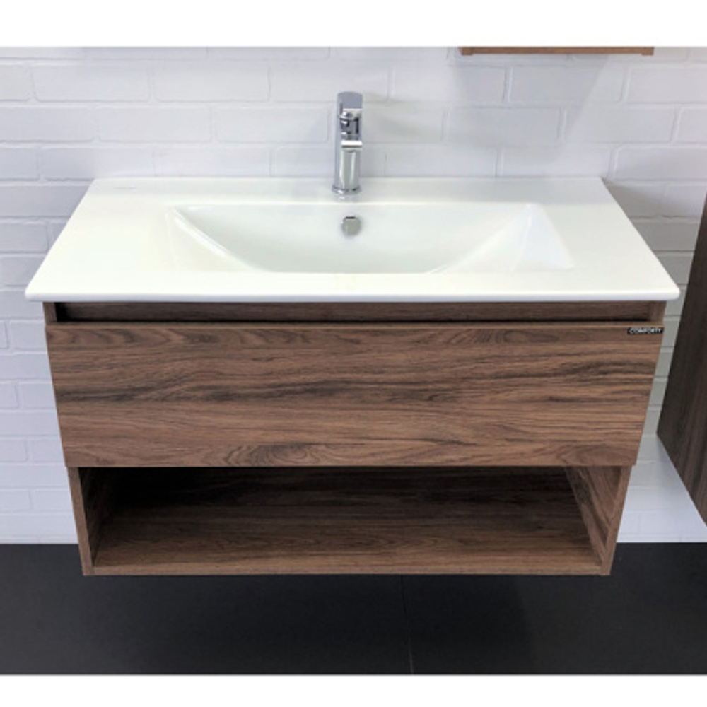 Тумба-умывальник Comforty Бордо-90 дуб темно-коричневый с раковиной Quadro 90