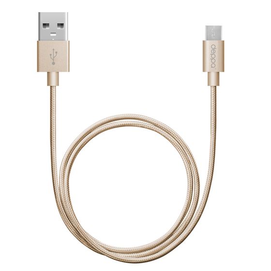 Deppa Alum USB Type-C - USB Type-C, алюминий/нейлон, USB 2.0, 3A, 1.2м, 1.2м, золото, Deppa 7 Кабель
