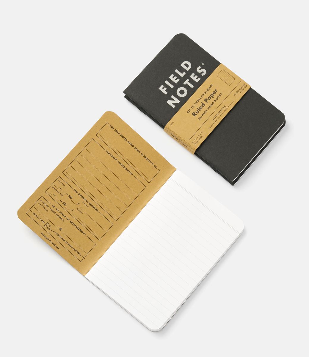 Field Notes Pitch Black Memo Book — набор линованных блокнотов для заметок