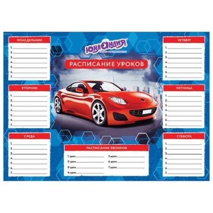 Расписание уроков А4, мелов.картон, мальчики, ассорти, 4 вида, Юнландия