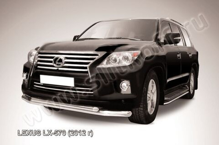 Защита переднего бампера (нержавейка) Lexus LX-570 (2012-2015) d76+d57